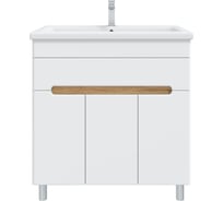 Тумба с раковиной RUVANN NIKA 80 + Como 80 в ванную напольная Белая, дуб вотан T.NIKA-BV.П-80Н-KIT-COM
