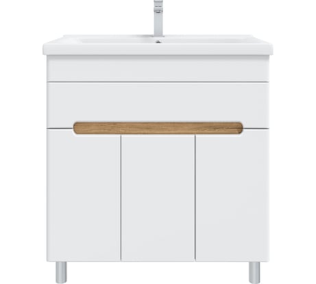 Тумба с раковиной RUVANN NIKA 80 + Миранда 80 в ванную напольная Белая, дуб вотан T.NIKA-BV.П-80Н-KIT-MIR