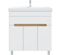 Тумба с раковиной RUVANN NIKA 80 + Moduo 80 в ванную напольная Белая, дуб вотан T.NIKA-BV.П-80Н-KIT-MOD