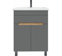 Тумба с раковиной RUVANN NIKA 50 + Como 50 в ванную напольная Дуб вотан, графит софт Т.NIKA-GS.П-50Н-KIT-COM