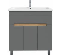 Тумба с раковиной RUVANN NIKA 80 + Como 80 в ванную напольная Дуб вотан, графит софт Т.NIKA-GS.П-80Н-KIT-COM