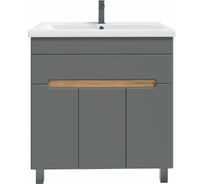 Тумба с раковиной RUVANN NIKA 80 + Миранда 80 в ванную напольная Дуб вотан, графит софт Т.NIKA-GS.П-80Н-KIT-MIR