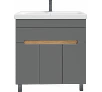 Тумба с раковиной RUVANN NIKA 80 + Moduo 80 в ванную напольная Дуб вотан, графит софт Т.NIKA-GS.П-80Н-KIT-MOD