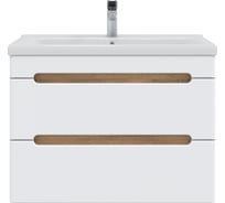 Тумба с раковиной RUVANN AQVI 70 + Миранда 70 в ванную подвесная Дуб вотан, белый Т.AQVI-WV.П-70ПР-KIT-MIR