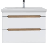 Тумба с раковиной RUVANN AQVI 80 + Фест 80 в ванную подвесная Дуб вотан, белый Т.AQVI-WV.П-80ПР-KIT-FES