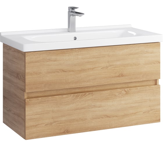 Тумба с раковиной RUVANN GUSTO 100 + Миранда 100 в ванную подвесная Т.GUSTO.П-100П-KIT-MIR