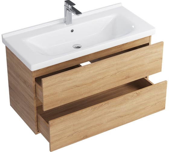 Тумба с раковиной RUVANN GUSTO 100 + Миранда 100 в ванную подвесная Т.GUSTO.П-100П-KIT-MIR