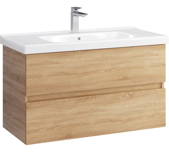 Тумба с раковиной RUVANN GUSTO 100 + Гармония 100 в ванную подвесная Т.GUSTO.П-100П-KIT-GAR