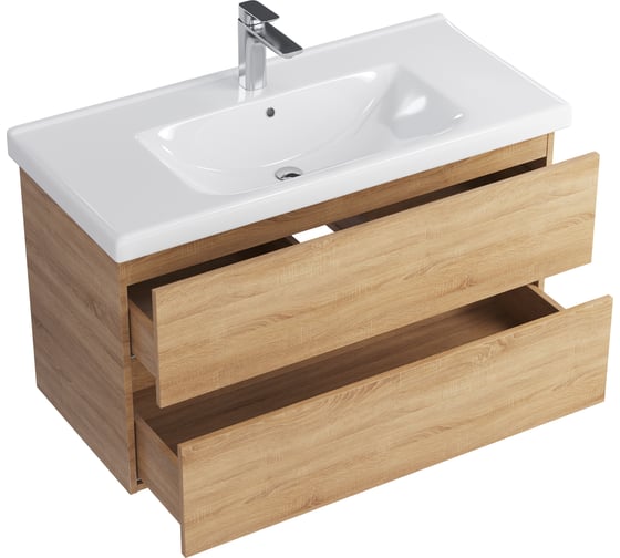 Тумба с раковиной RUVANN GUSTO 100 + Гармония 100 в ванную подвесная Т.GUSTO.П-100П-KIT-GAR