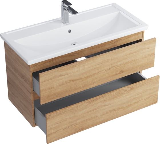 Тумба с раковиной RUVANN GUSTO 100 + Фостер 100 в ванную подвесная Т.GUSTO.П-100П-KIT-FOS