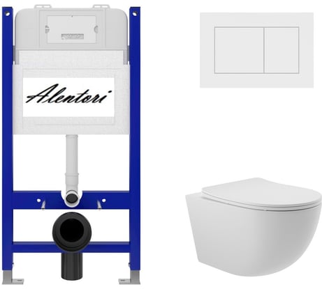 Комплект Alentori: инсталляция для унитаза SISTEMA 50 AL.SIS33T с клавишей смыва CHIAVE A, белый матовый AL.CHI020WM + унитаз 525x360 безободковый, Soft-Close, белый матовый, форма овал AL.SIS33TAL.CHI020WMO0120