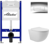 Комплект Alentori: инсталляция для унитаза SISTEMA 50 AL.SIS33T с клавишей смыва CHIAVE H, хром глянец AL.CHI202CH + унитаз 525x360 безободковый, Soft-Close, белый матовый, форма овал AL.SIS33TAL.CHI202CHO0120