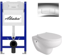 Комплект Alentori: инсталляция для унитаза SISTEMA 50 AL.SIS33T с клавишей смыва CHIAVE H, хром глянец + FLUIRE 901 унитаз безободковый, сиденье с микролифтом, белый AL.SIS33TAL.CHI202CHAL.FLU40901.W