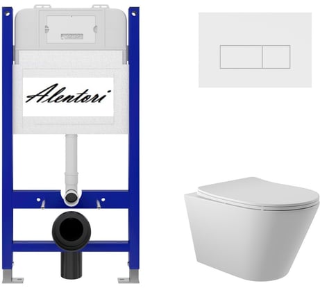 Комплект Alentori: инсталляция для унитаза SISTEMA 50 AL.SIS33T с клавишей смыва CHIAVE H, белый матовый AL.CHI018WM + унитаз 525x360 безободковый, Soft-Close, белый матовый, форма конус AL.SIS33TAL.CHI018WMC0120
