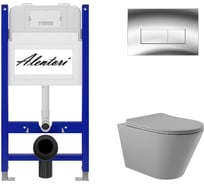 Комплект Alentori: инсталляция для унитаза SISTEMA 50 AL.SIS33T с клавишей смыва CHIAVE H, хром глянец AL.CHI202CH + унитаз 525x360 безободковый, Soft-Close, серый матовый, форма конус AL.SIS33TAL.CHI202CHC0130