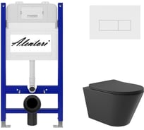 Комплект Alentori: инсталляция для унитаза SISTEMA 50 AL.SIS33T с клавишей смыва CHIAVE H, белый матовый AL.CHI018WM + унитаз 525x360 безободковый, Soft-Close, черный матовый, форма конус AL.SIS33TAL.CHI018WMC0140