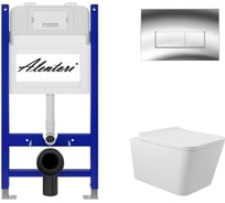 Комплект Alentori: инсталляция для унитаза SISTEMA 50 AL.SIS33T с клавишей смыва CHIAVE H, хром глянец AL.CHI202CH + унитаз 520x370 безободковый, Soft-Close, белый глянцевый, форма квадрат AL.SIS33TAL.CHI202CHQ0110