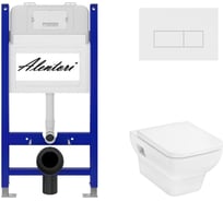 Комплект Alentori: инсталляция для унитаза SISTEMA 50 AL.SIS33T с клавишей смыва CHIAVE H, белый матовый AL.CHI018WM + Hansgrohe CreekTide Q унитаз 540x360, с микролифтом, безободковый, белый AL.SIS33TAL.CHI018WMHGSET001