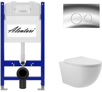 Комплект Alentori: инсталляция для унитаза SISTEMA 50 AL.SIS33T с клавишей смыва CHIAVE L, хром глянец AL.CHI102CH + унитаз 525x360 безободковый, Soft-Close, белый матовый, форма овал AL.SIS33TAL.CHI102CHO0120