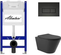 Комплект Alentori: инсталляция для унитаза SISTEMA 50 AL.SIS33T с клавишей смыва CHIAVE H, черный матовый AL.CHI203BM + унитаз 525x360 безободковый, Soft-Close, черный матовый, форма конус AL.SIS33TAL.CHI203BMC0140