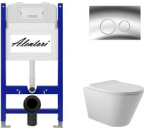 Комплект Alentori: инсталляция для унитаза SISTEMA 50 AL.SIS33T с клавишей смыва CHIAVE L, хром глянец AL.CHI102CH + унитаз 525x360 безободковый, Soft-Close, белый матовый, форма конус AL.SIS33TAL.CHI102CHC0120