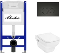 Комплект Alentori: инсталляция для унитаза SISTEMA 50 AL.SIS33T с клавишей смыва CHIAVE L, черный матовый AL.CHI103BM + Hansgrohe CreekTide Q унитаз 540x360, с микролифтом, безободковый, белый AL.SIS33TAL.CHI103BMHGSET001