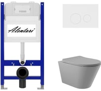 Комплект Alentori: инсталляция для унитаза SISTEMA 50 AL.SIS33T с клавишей смыва CHIAVE L, белый матовый AL.CHI019WM + унитаз 525x360 безободковый, Soft-Close, серый матовый, форма конус AL.SIS33TAL.CHI019WMC0130