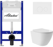 Комплект Alentori Инсталляция для унитаза SISTEMA 50 AL.SIS33T с клавишей CHIAVE L, белый мат AL.CHI019WM + Унитаз Long 520x365 безободковый, Vortex (Торнадо), Soft-Close, белый глян, овал AL.SIS33TAL.CHI019WMOV0210