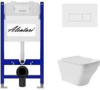 Комплект Alentori Инсталляция для унитаза SISTEMA 50 AL.SIS33T с клавишей CHIAVE H, белый матовый AL.CHI018WM + Унитаз 520x370 безободковый, Soft-Close, белый глянцевый, квадрат с выступом AL.SIS33TAL.CHI018WME0110