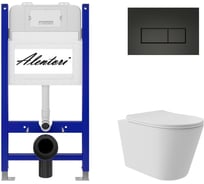 Комплект Alentori Инсталляция для унитаза SISTEMA 50 AL.SIS33T с клавишей CHIAVE H, черный мат AL.CHI203BM + Унитаз Long 520x365 безободковый, Vortex (Торнадо), Soft-Close, белый мат, конус AL.SIS33TAL.CHI203BMCV0220