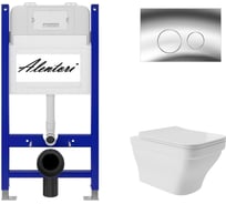 Комплект Alentori Инсталляция для унитаза SISTEMA 50 AL.SIS33T с клавишей CHIAVE L, хром глянец AL.CHI102CH + Унитаз 520x370 безободковый, Soft-Close, белый глянцевый, квадрат с выступом AL.SIS33TAL.CHI102CHE0110