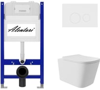 Комплект Alentori Инсталляция для унитаза SISTEMA 50 AL.SIS33T с клавишей CHIAVE L, белый мат AL.CHI019WM + Унитаз Long 525x345 безободковый, Vortex (Торнадо), Soft-Close, белый мат, квадрат AL.SIS33TAL.CHI019WMQV0220