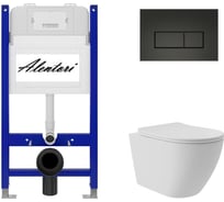 Комплект Alentori Инсталляция для унитаза SISTEMA 50 AL.SIS33T с клавишей CHIAVE H, черный мат AL.CHI203BM + Унитаз Long 520x365 безободковый, Vortex (Торнадо), Soft-Close, белый мат, овал AL.SIS33TAL.CHI203BMOV0220