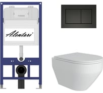 Комплект Alentori: инсталляция для унитаза SISTEMA 52 AL.SIS11T с клавишей CHIAVE A, черный матовый AL.CHI013BM + FLUIRE 208 унитаз безободковый, с микролифтом, белый глянцевый AL.SIS11TAL.CHI013BMAL.FLU40208.W
