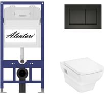 Комплект Alentori: инсталляция для унитаза SISTEMA 52 AL.SIS11T с клавишей смыва CHIAVE A, черный матовый AL.CHI013BM + Hansgrohe CreekTide Q унитаз 540x360, с микролифтом, безободковый, белый AL.SIS11TAL.CHI013BMHGSET001