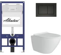 Комплект Alentori: инсталляция для унитаза SISTEMA 52 AL.SIS11T с клавишей CHIAVE A, черный матовый AL.CHI013BM + FLUIRE унитаз безободковый, быстросъёмное с микролифтом, белый глян AL.SIS11TAL.CHI013BMAL.FLU40106.W