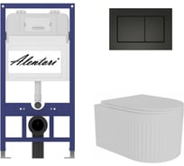 Комплект Alentori: инсталляция для унитаза SISTEMA 52 AL.SIS11T с клавишей CHIAVE A, черный матовый AL.CHI013BM + унитаз подвесной FLUIRE 2101 Vortex (Торнадо) с микролифтом, белый глянцевый AL.SIS11TAL.CHI013BMAL.FLU42101.V.W