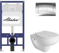 Комплект Alentori: инсталляция для унитаза SISTEMA 52 AL.SIS11T с клавишей CHIAVE A, хром глянец AL.CHI012CH + FLUIRE 901 унитаз безободковый, быстросъёмное с микролифтом, белый глянцевый AL.SIS11TAL.CHI012CHAL.FLU40901.W