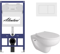 Комплект Alentori: инсталляция для унитаза SISTEMA 52 AL.SIS11T с клавишей CHIAVE A, белый матовый AL.CHI020WM + FLUIRE унитаз безободковый, сиденье с микролифтом, белый глянцевый AL.SIS11TAL.CHI020WMAL.FLU40901.W