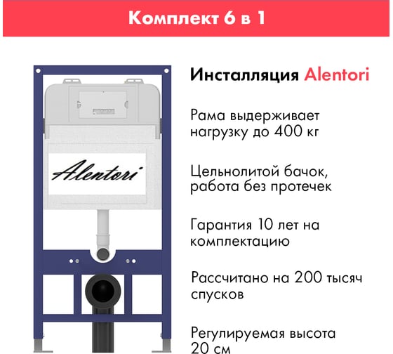 Комплект Alentori: инсталляция для унитаза SISTEMA 52 AL.SIS11T с клавишей CHIAVE A, белый матовый AL.CHI020WM + FLUIRE унитаз безободковый, сиденье с микролифтом, белый глянцевый AL.SIS11TAL.CHI020WMAL.FLU40901.W