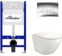 Комплект Alentori Инсталляция для унитаза SISTEMA 50 AL.SIS33T с клавишей CHIAVE L, хром глянец AL.CHI102CH + FLUIRE 110 Vortex (Торнадо) Унитаз безободковый, Soft-Close, белый глянцевый AL.SIS33TAL.CHI102CHAL.FLU40110.V.W