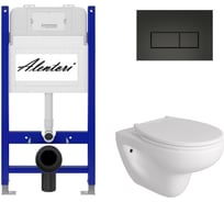 Комплект Alentori Инсталляция для унитаза SISTEMA 50 AL.SIS33T с клавишей CHIAVE H, черный матовый AL.CHI203BM + FLUIRE 901 Унитаз безободковый, сиденье с микролифтом, белый глянцевый AL.SIS33TAL.CHI203BMAL.FLU40901.W
