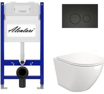 Комплект Alentori Инсталляция для унитаза SISTEMA 50 AL.SIS33T с клавишей CHIAVE L, черный матовый AL.CHI103BM + FLUIRE 110 Vortex (Торнадо) Унитаз безободковый, Soft-Close, белый глянцевый AL.SIS33TAL.CHI103BMAL.FLU40110.V.W