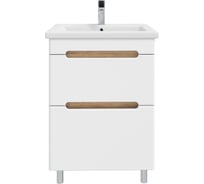 Тумба с раковиной AQVI 50 + Como 50 в ванную напольная Дуб вотан, белый RUVANN Т.AQVI-WV.П-50НР-KIT-COM