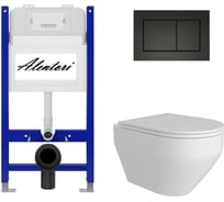 Комплект Alentori Инсталляция для унитаза SISTEMA 50 AL.SIS33T с клавишей CHIAVE A, черный матовый AL.CHI013BM + FLUIRE 208 Унитаз безободковый, сиденье с микролифтом, белый глянцевый AL.SIS33TAL.CHI013BMAL.FLU40208.W