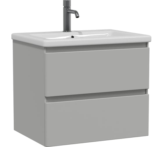 Тумба с раковиной RUVANN STELLO 60 + Como 60 в ванную подвесная, грей Т.STELLO-GR.П-60П-KIT-COM
