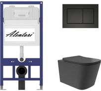 Комплект Alentori: инсталляция для унитаза SISTEMA 52 AL.SIS11T клавиша CHIAVE A, черный мат AL.CHI013BM + унитаз Long 525x345 безободковый, Vortex (Торнадо), Soft-Close, черный мат, квадрат AL.SIS11TAL.CHI013BMQV0240