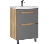 Тумба с раковиной RUVANN AQVI 60 + Фостер 60 в ванную напольная Графит софт, дуб вотан Т.AQVI.П-60НР-KIT-FOS
