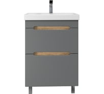 Тумба с раковиной RUVANN AQVI 50 + Moduo 50 в ванную напольная Графит софт, дуб вотан Т.AQVI.П-50НР-KIT-MOD