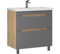 Тумба с раковиной RUVANN AQVI 70 + Фостер 70 в ванную напольная Графит софт, дуб вотан Т.AQVI.П-70НР-KIT-FOS
